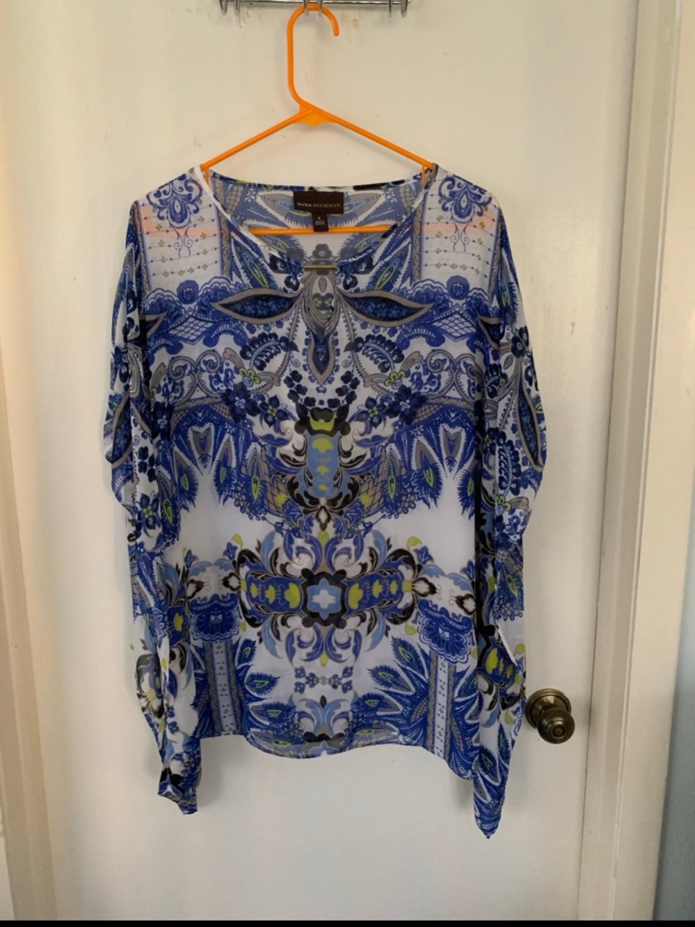Dana Buchman Blue and White Paisley-Print Tunic